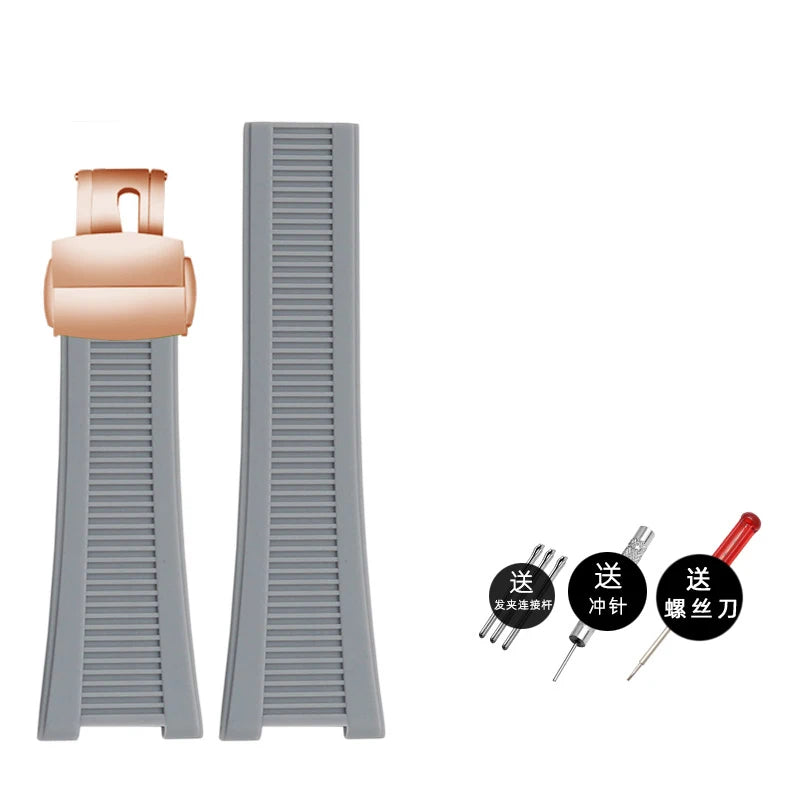 Silicone rubber watch strap 25*13mm High-quality soft stripe black brown gray green men’s watchband For Patek Philippe Nautilus