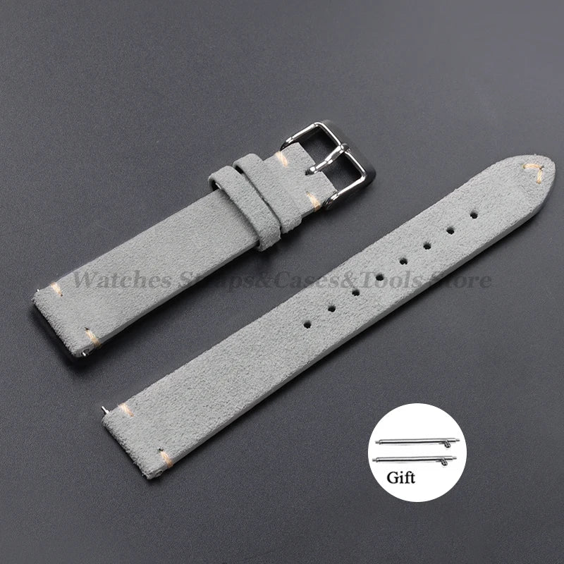 Vintage Genuine Suede Leather Watchband 14mm 16mm 18mm 20mm 22mm for Omega for Seiko Handmade Bracelet Quick Release Watch Strap
