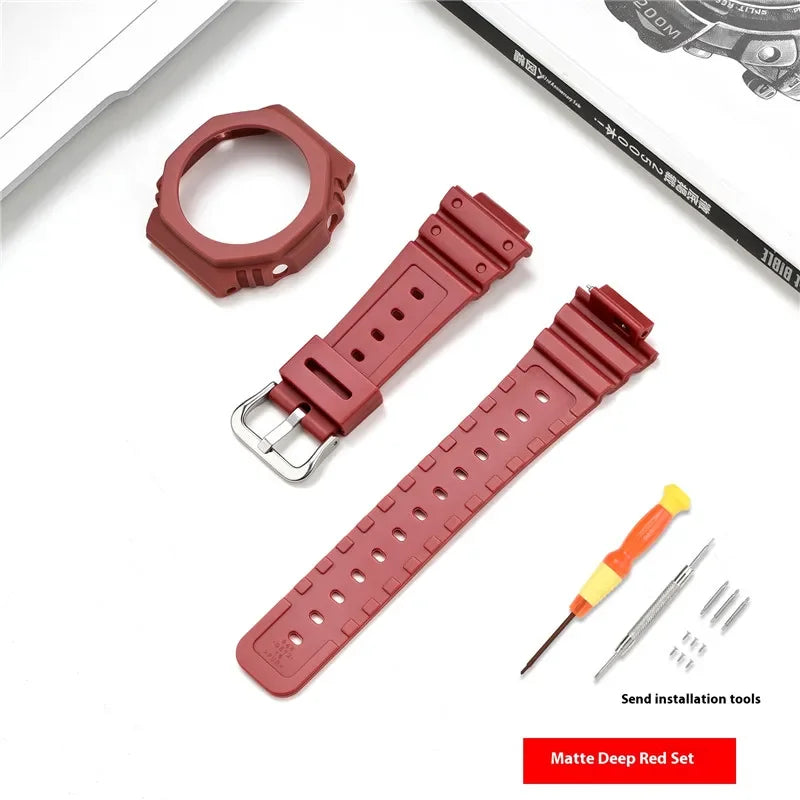 Resin Watch Strap Case Bezel for Casio G-SHOCK GA-2100 GA-2110 Men Sport Waterproof Rubber Watch Band Modifying Kit with tools