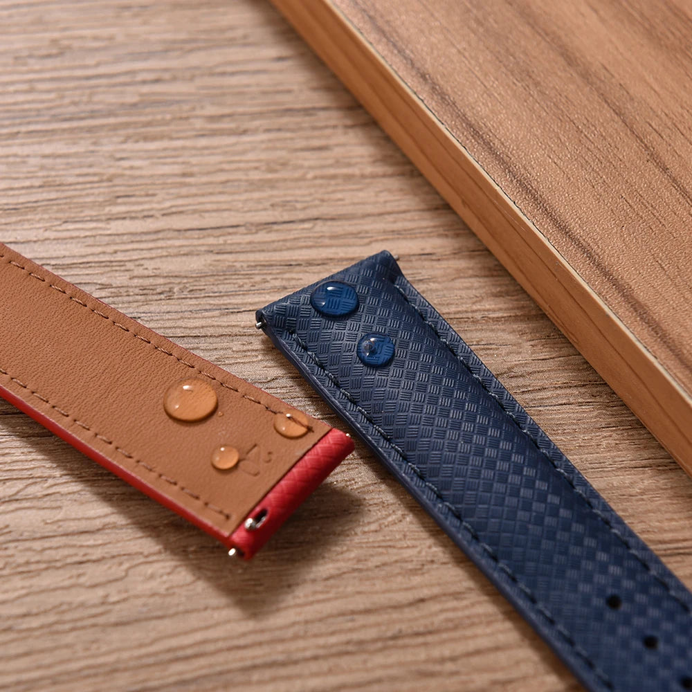 Unisex 18/19/20/22mm Quick Release Watch Bands Tropical Pattern FKM Rubber and Leather Waterproof  Sailcloth Signature Strap