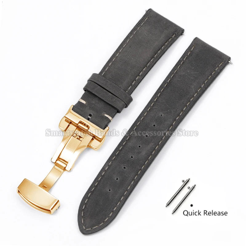 14mm 16mm 18mm 20mm 22mm 24mm Cowhide Watch Strap for Rolex for Seiko Quick Release Wrist Band Butterfly Buckle Leather Bracelet