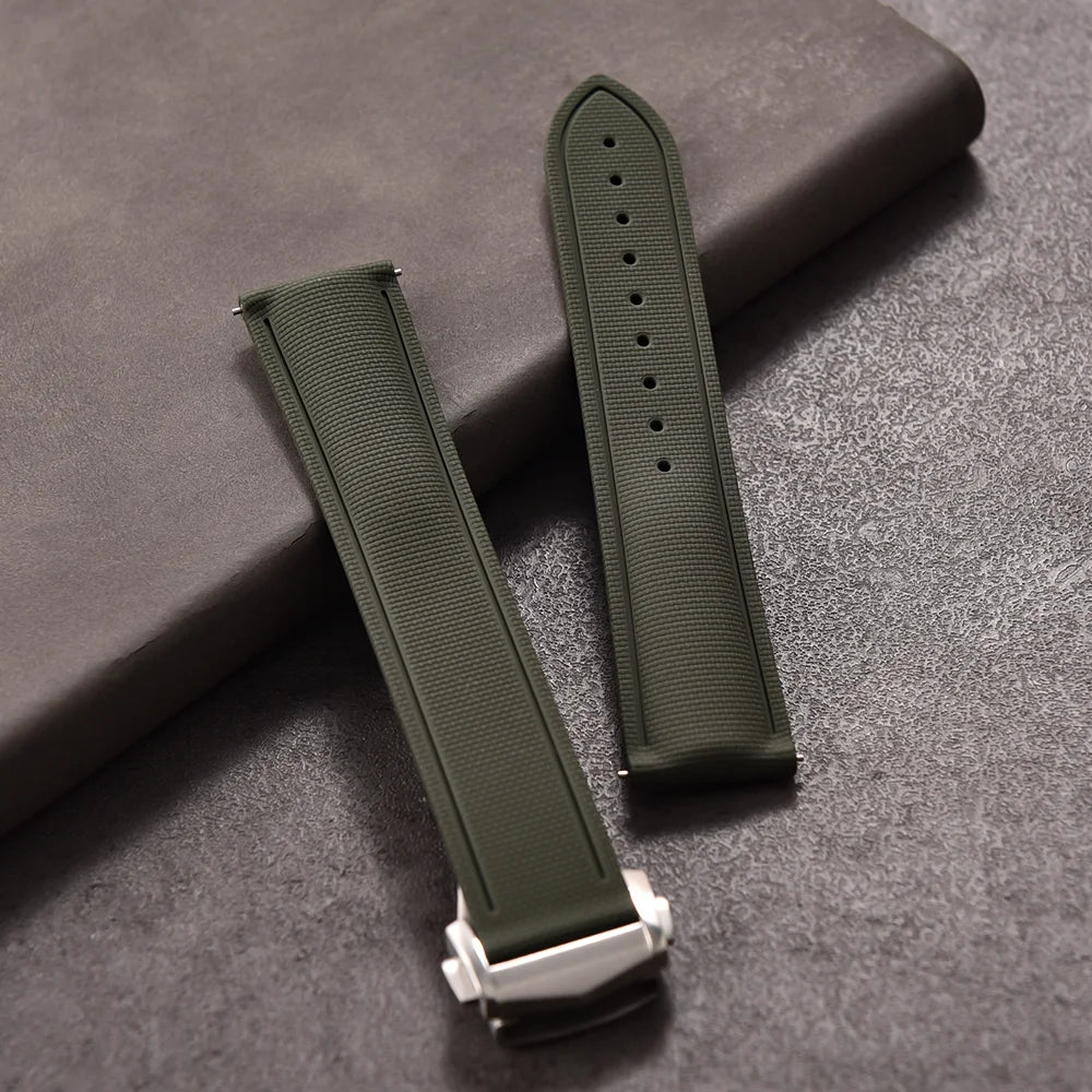 Premium Grade Soft FKM Rubber Watch Strap 20mm 21mm 22mm Perfect Fit Flat End Universal Quick Release Watch Strap