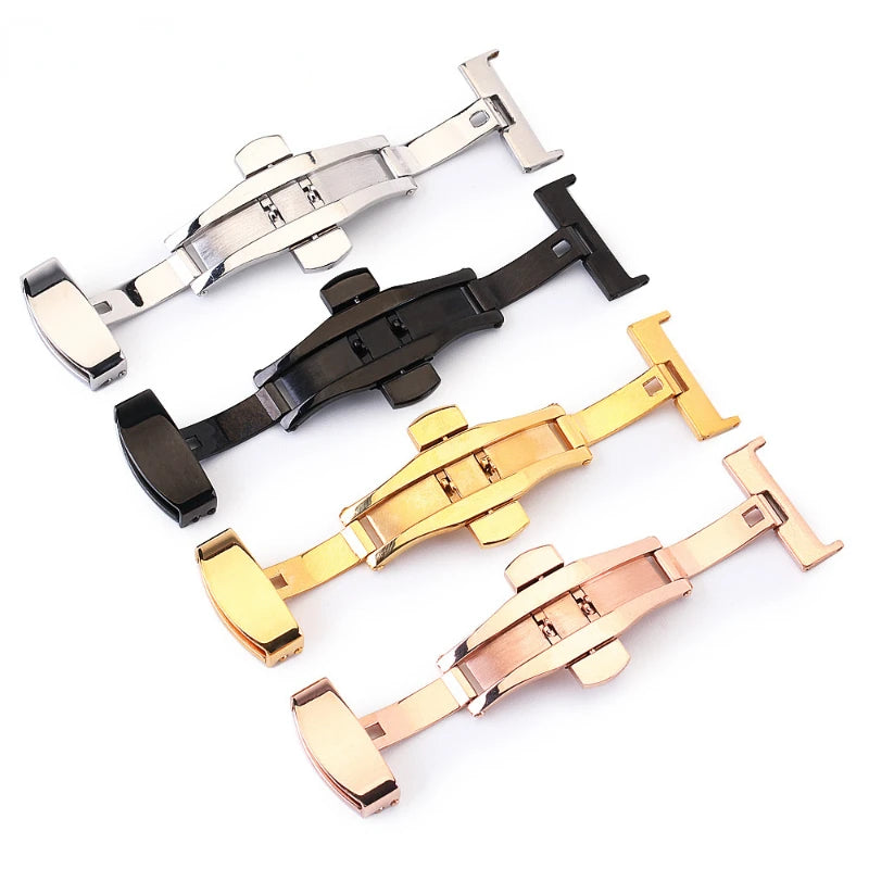 10/12/14/16/18/20/22mm Stainless Steel Strap Buckles Butterfly Buckle Polished Button Watchbands Clasp Watch Accessories