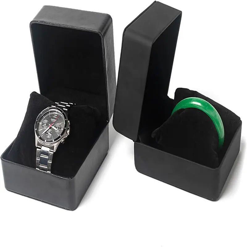 Black Single Watch Gift Box with Pillow PU Leather Wristwatch Display Case Organizer for Men Clamshell PU leather watch case