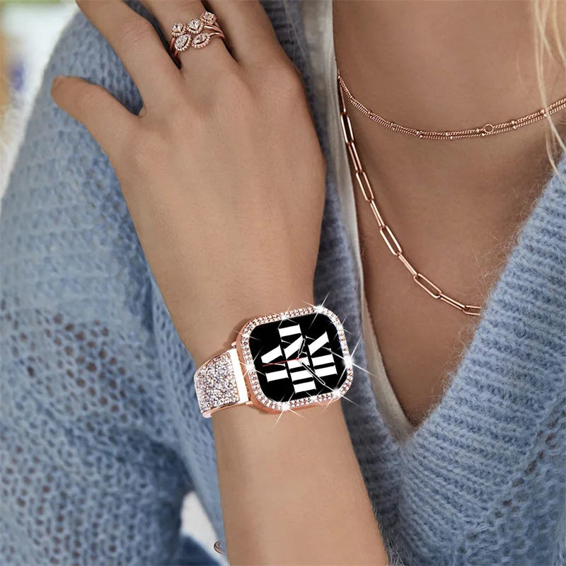 Diamond Case For Apple Watch Cover 9 8 7 41mm 45mm 42mm 44mm 40mm women Bling Bumper Protector Shell iWatch Series 8 3 4 5 6 SE