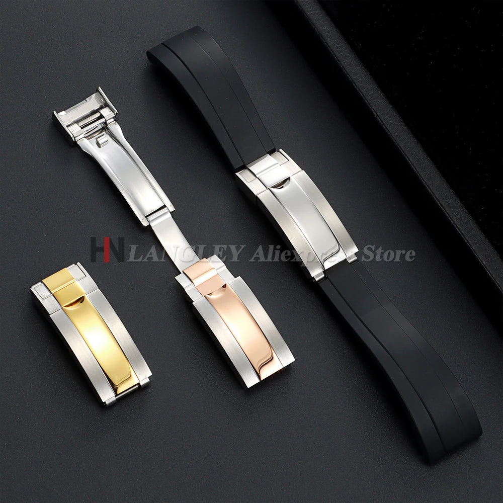 9mmx16mm Stainless Steel Double Safety Fold Watch Buckle for Rolex Submariner Oysterflex Daytona GMT Watch Band Clasps 9mmx9mm