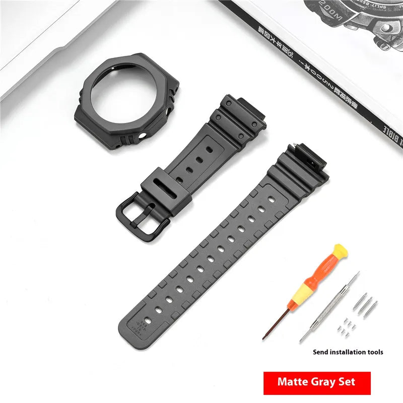 Resin Watch Strap Case Bezel for Casio G-SHOCK GA-2100 GA-2110 Men Sport Waterproof Rubber Watch Band Modifying Kit with tools