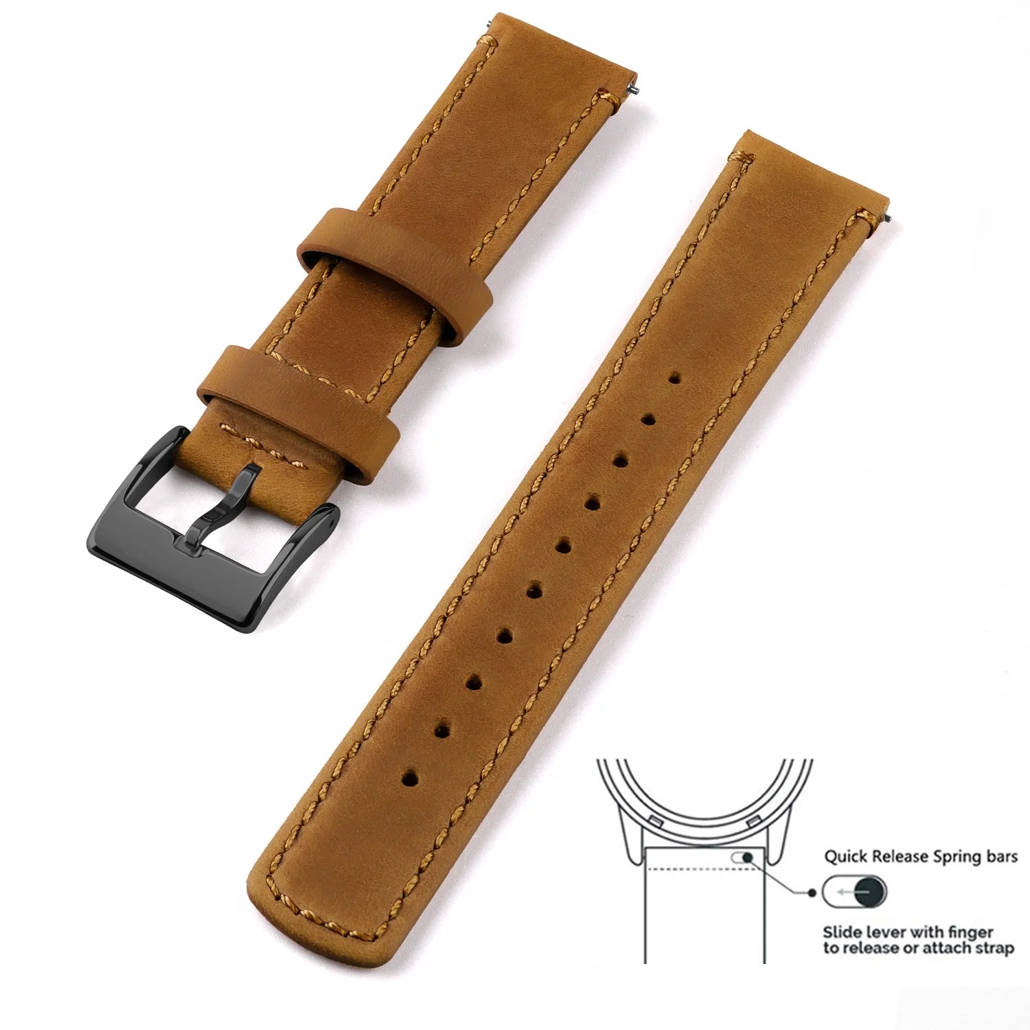Top Grain Genuine Leather Watch Band, Quick Release 20mm/22mm Watch Strap,  Fits Samsung Galaxy Watch, Men and Women Watch band