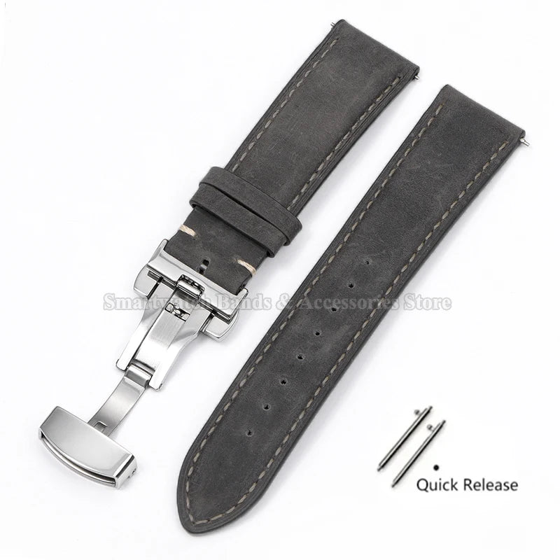 14mm 16mm 18mm 20mm 22mm 24mm Cowhide Watch Strap for Rolex for Seiko Quick Release Wrist Band Butterfly Buckle Leather Bracelet