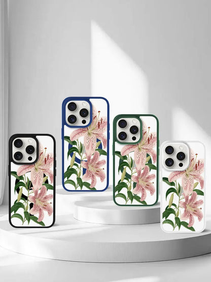 Pink Lily Flower Phone Case， Botanical Garden Style for iPhone 16 15 14 13 12 11 Plus Mini Pro Max
