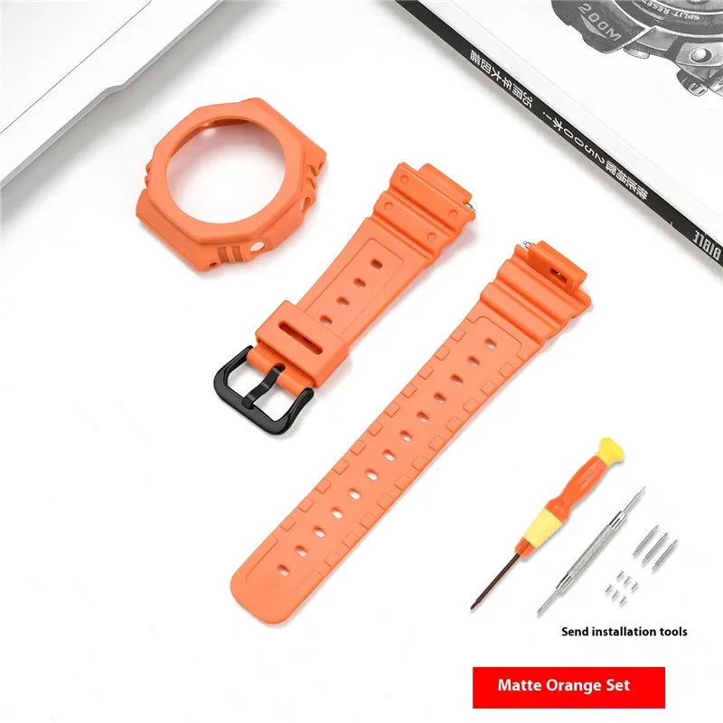 Resin Watch Strap Case Bezel for Casio G-SHOCK GA-2100 GA-2110 Men Sport Waterproof Rubber Watch Band Modifying Kit with tools