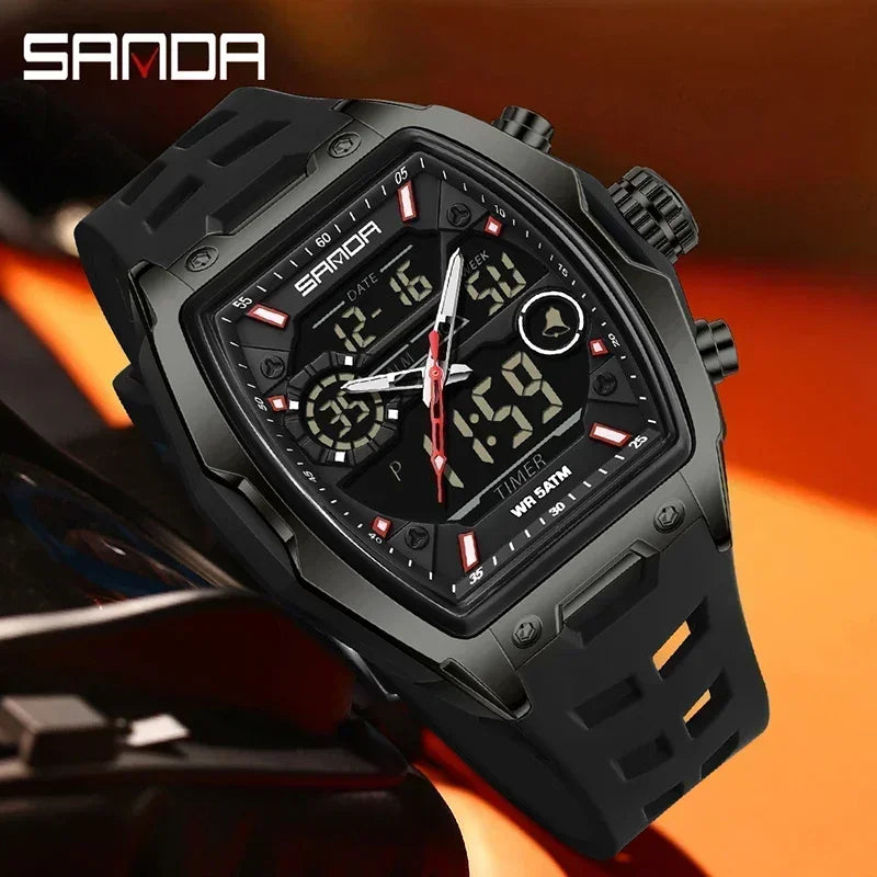 SANDA Men Electronic Watches Outdoor Sports Countdown LED Analog Digital Chronograph Military Dual Display Quartz Man Wristwatch