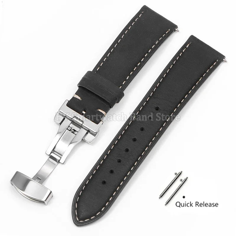 14mm 16mm 18mm 20mm 22mm 24mm Cowhide Watch Strap for Rolex for Seiko Quick Release Wrist Band Butterfly Buckle Leather Bracelet