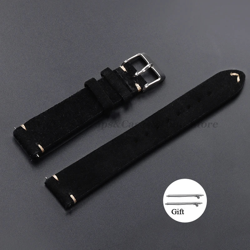 Vintage Genuine Suede Leather Watchband 14mm 16mm 18mm 20mm 22mm for Omega for Seiko Handmade Bracelet Quick Release Watch Strap
