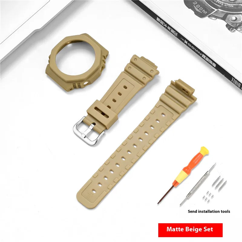Resin Watch Strap Case Bezel for Casio G-SHOCK GA-2100 GA-2110 Men Sport Waterproof Rubber Watch Band Modifying Kit with tools
