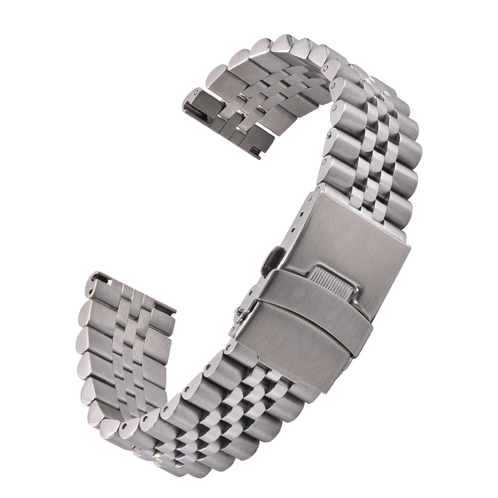 High Quality Full Solid Stainless Steel Watch Band - 20mm 22mm Flat Interface Metal Strap with Folding Buckle For Jubilee Men Wo