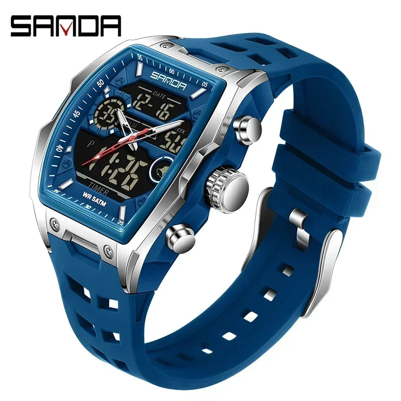 SANDA Men Electronic Watches Outdoor Sports Countdown LED Analog Digital Chronograph Military Dual Display Quartz Man Wristwatch
