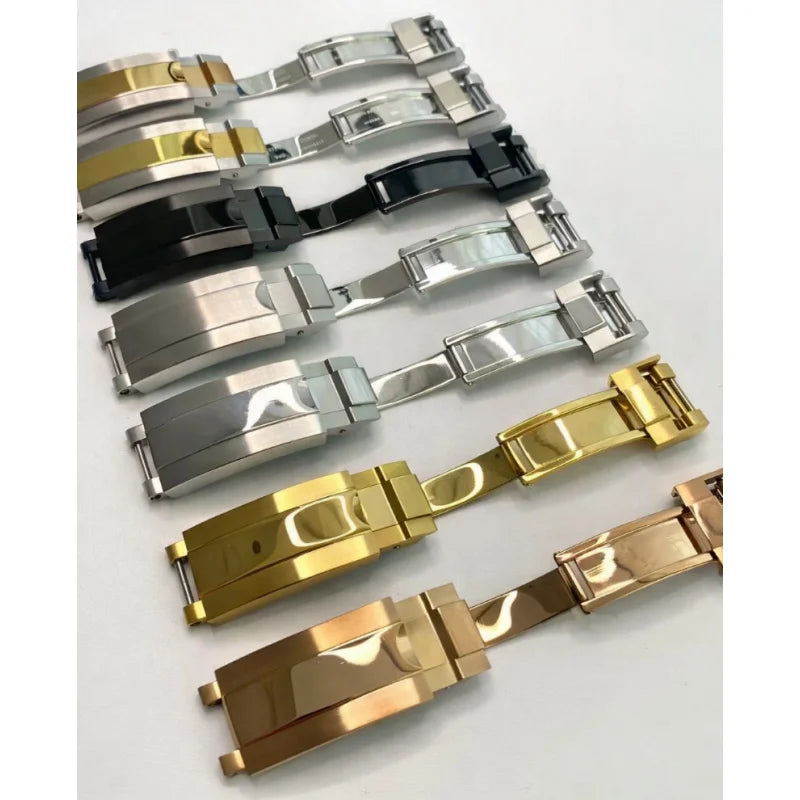High-Grade Gildelock Watch Buckle - Silver Solid Stainless Steel Adjustable Deployment Clasp for Rolex GMT/Submariner 9x9mm