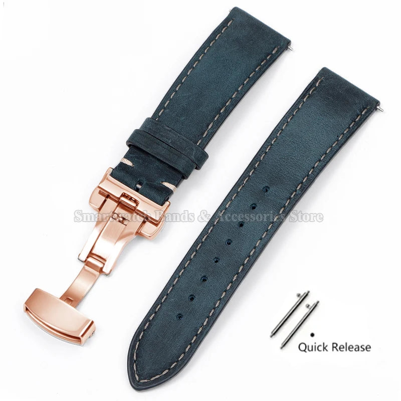 14mm 16mm 18mm 20mm 22mm 24mm Cowhide Watch Strap for Rolex for Seiko Quick Release Wrist Band Butterfly Buckle Leather Bracelet