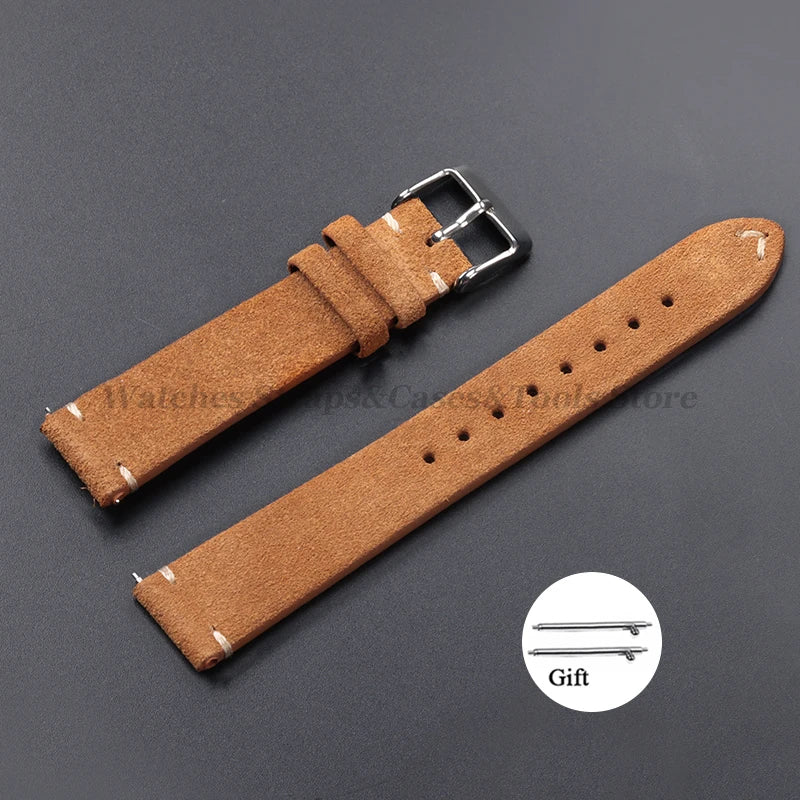 Vintage Genuine Suede Leather Watchband 14mm 16mm 18mm 20mm 22mm for Omega for Seiko Handmade Bracelet Quick Release Watch Strap