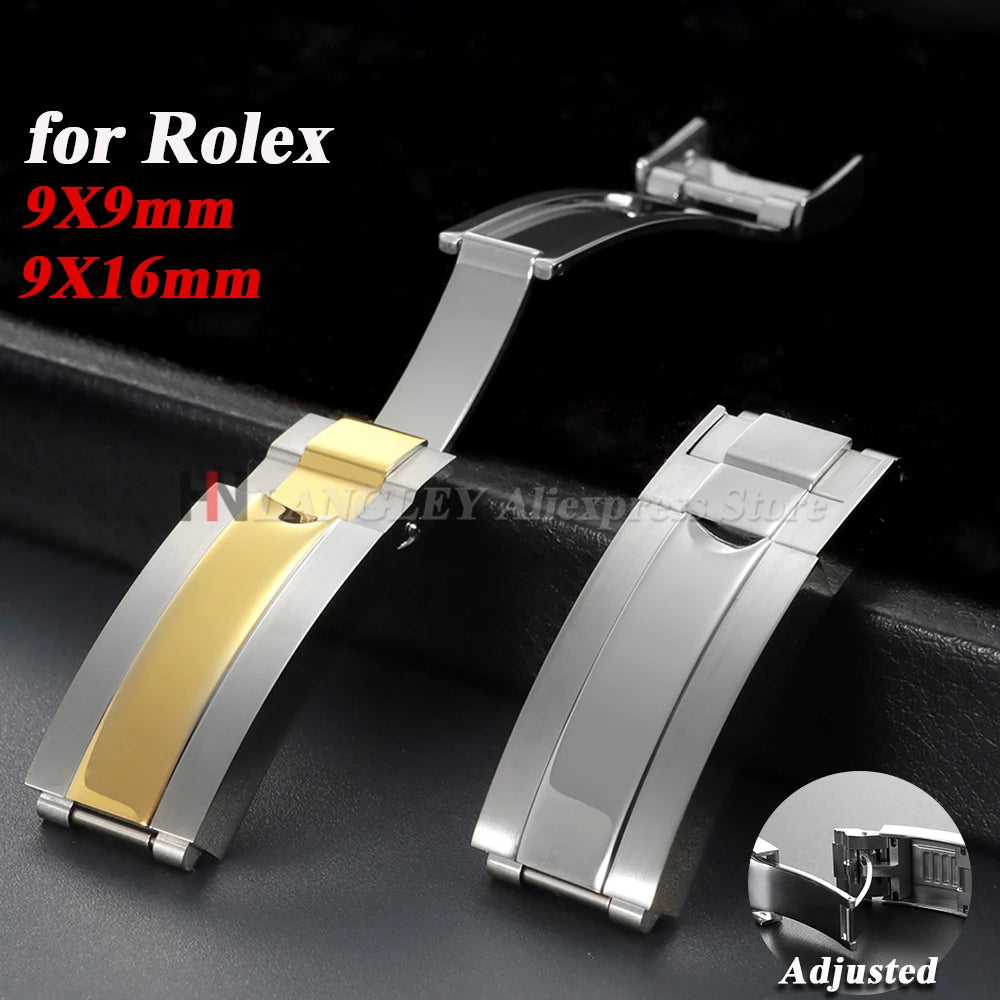 9mmx16mm Stainless Steel Double Safety Fold Watch Buckle for Rolex Submariner Oysterflex Daytona GMT Watch Band Clasps 9mmx9mm