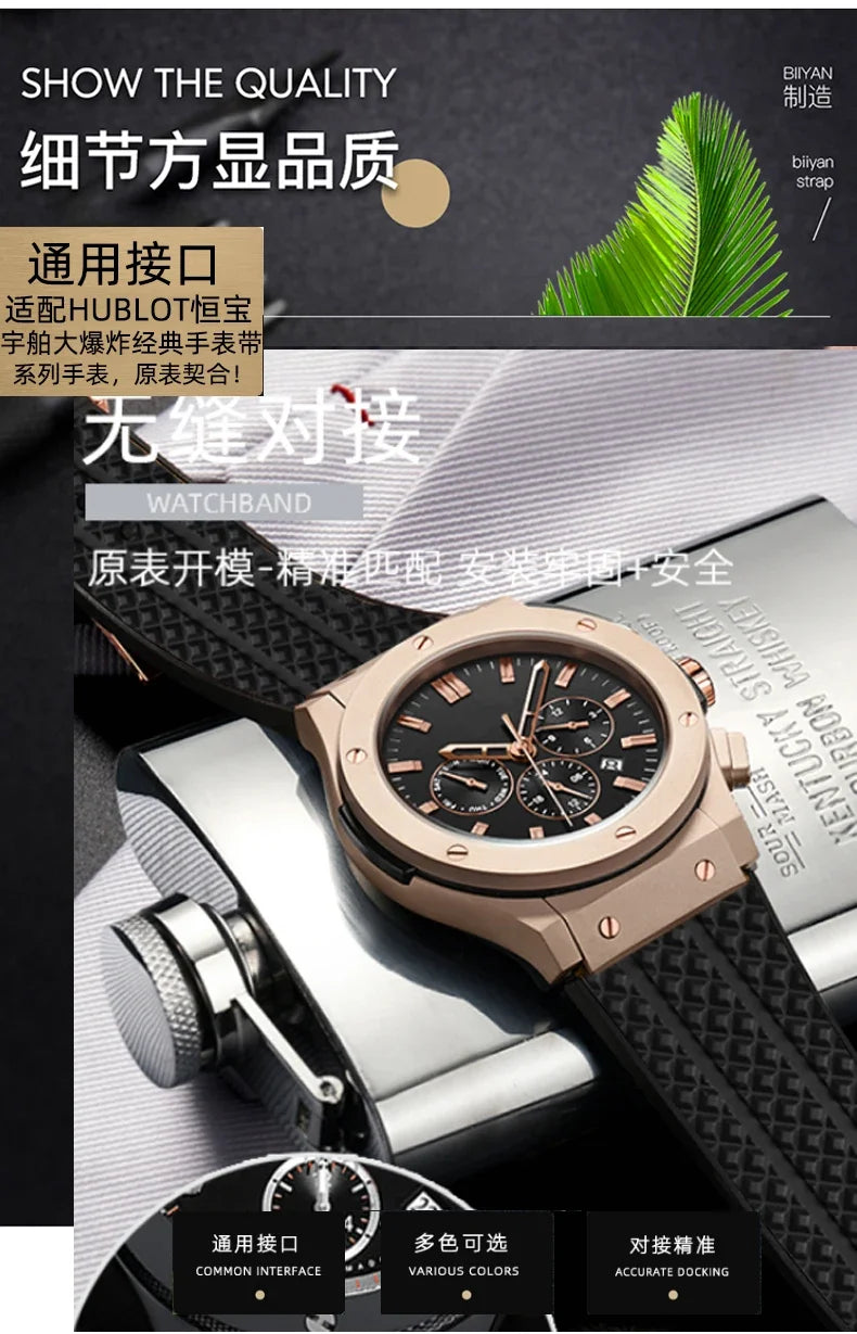 Watchband for HUBLOT BIG BANG Silicone 26*19mm Waterproof Men's Watch Strap Chain Watch Accessories Rubber Bracelet Wristband
