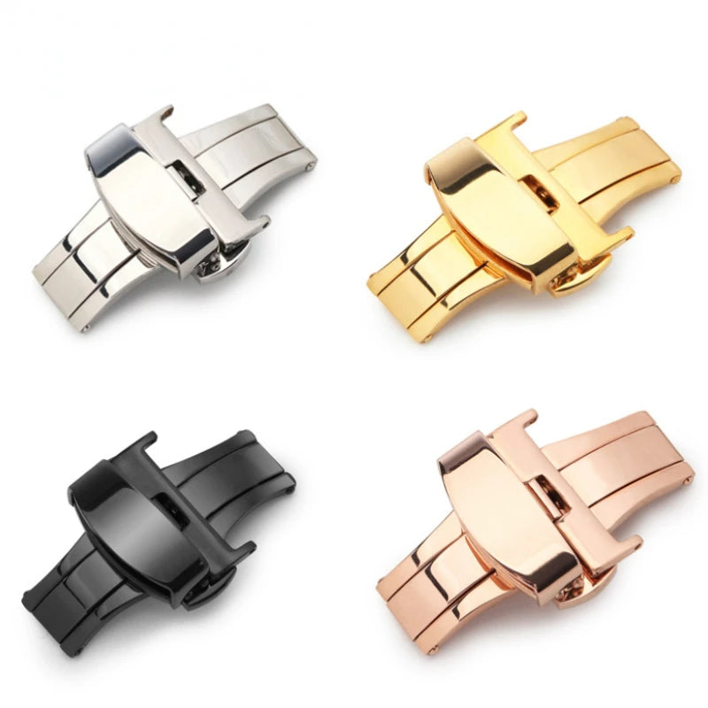 10/12/14/16/18/20/22mm Stainless Steel Strap Buckles Butterfly Buckle Polished Button Watchbands Clasp Watch Accessories
