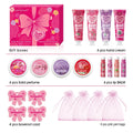 Gift sets 20PCS/box bulk thank you gifts assembly distribution lip balm hand cream perfume pink gift bag and bow card