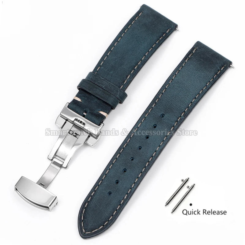 14mm 16mm 18mm 20mm 22mm 24mm Cowhide Watch Strap for Rolex for Seiko Quick Release Wrist Band Butterfly Buckle Leather Bracelet