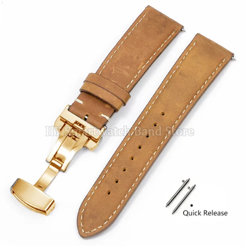 14mm 16mm 18mm 20mm 22mm 24mm Cowhide Watch Strap for Rolex for Seiko Quick Release Wrist Band Butterfly Buckle Leather Bracelet