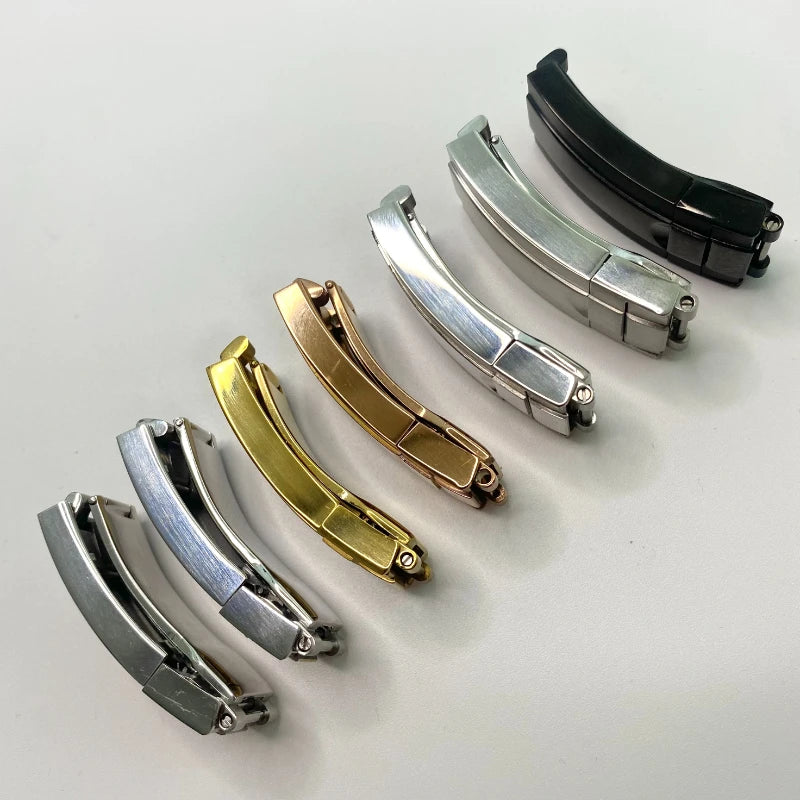 High-Grade Gildelock Watch Buckle - Silver Solid Stainless Steel Adjustable Deployment Clasp for Rolex GMT/Submariner 9x9mm