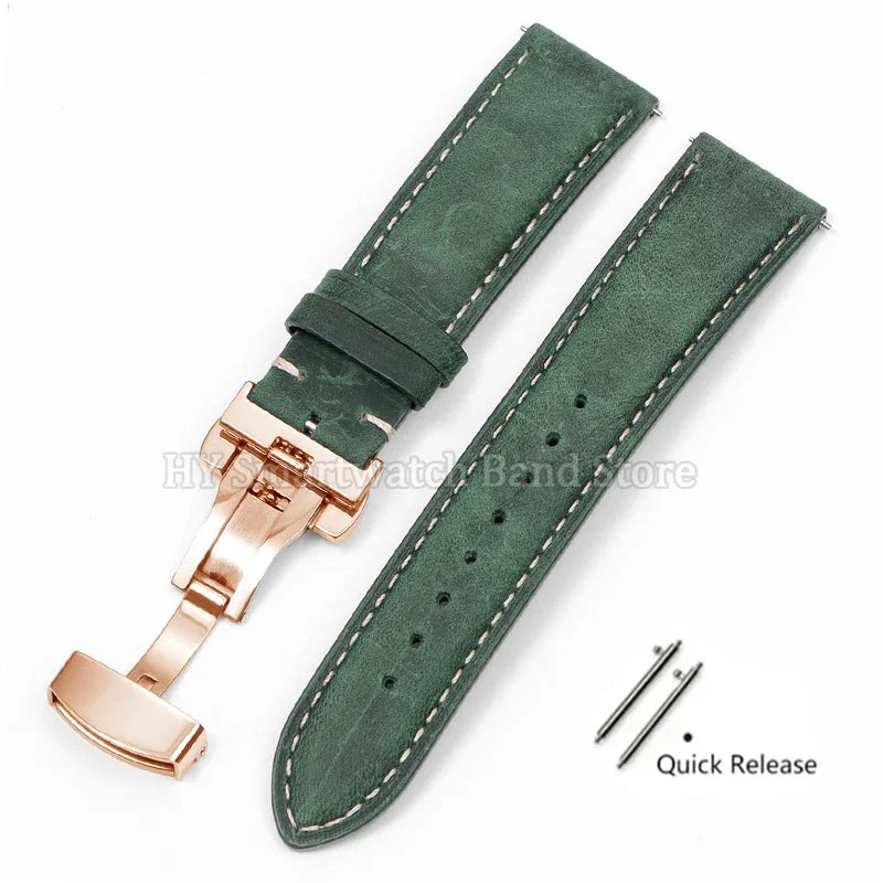 14mm 16mm 18mm 20mm 22mm 24mm Cowhide Watch Strap for Rolex for Seiko Quick Release Wrist Band Butterfly Buckle Leather Bracelet
