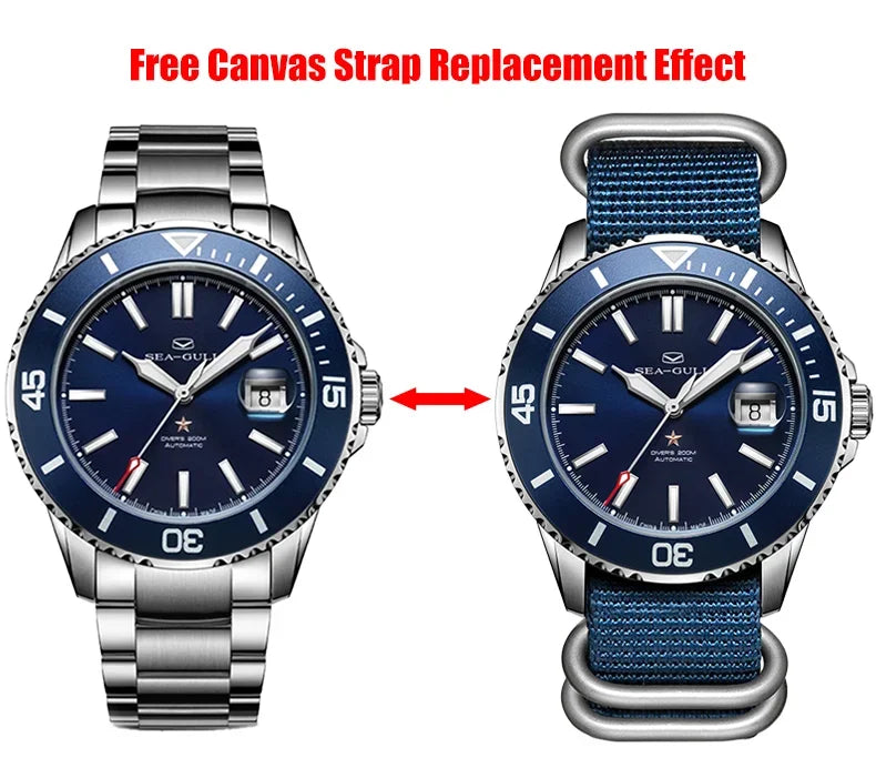 Seagull Ocean Series Stainless Steel Watch Men Business Watch Automatic Mechanical Watch 20Bar Waterproof Diving Diver Watch 523