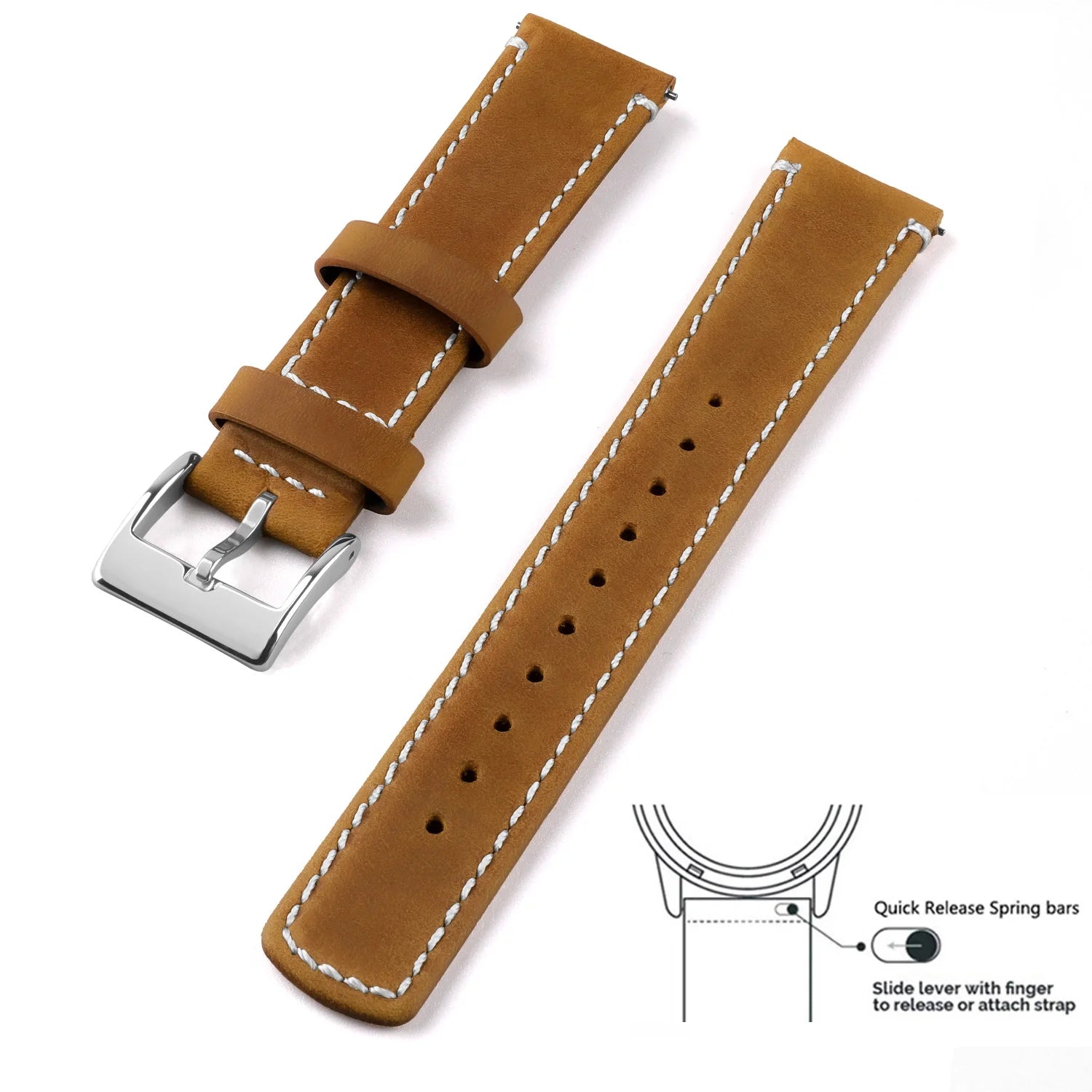 Top Grain Genuine Leather Watch Band, Quick Release 20mm/22mm Watch Strap,  Fits Samsung Galaxy Watch, Men and Women Watch band
