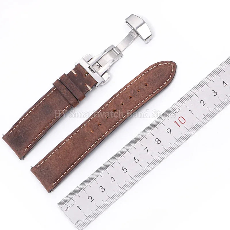 14mm 16mm 18mm 20mm 22mm 24mm Cowhide Watch Strap for Rolex for Seiko Quick Release Wrist Band Butterfly Buckle Leather Bracelet
