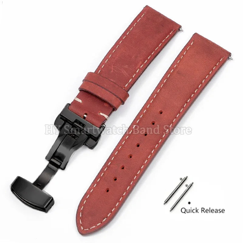 14mm 16mm 18mm 20mm 22mm 24mm Cowhide Watch Strap for Rolex for Seiko Quick Release Wrist Band Butterfly Buckle Leather Bracelet