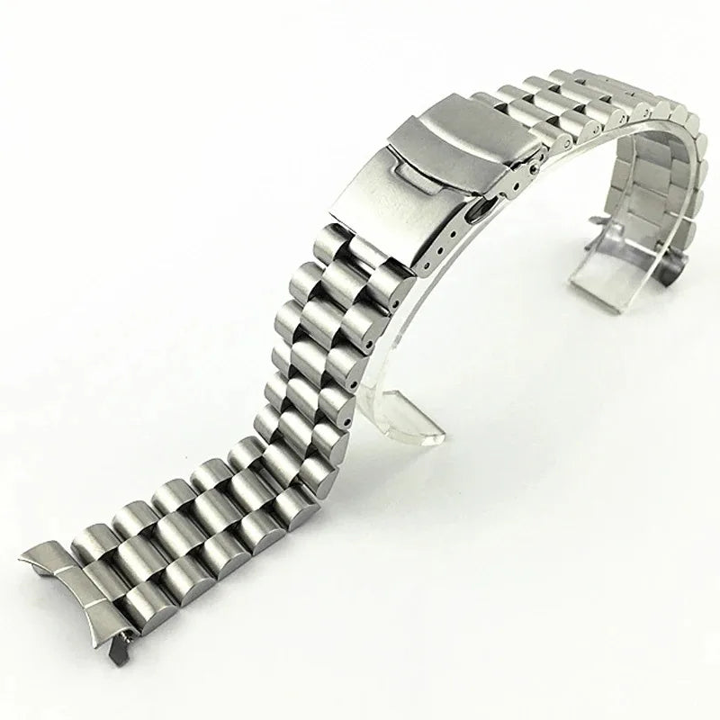 20mm 22mm Solid Stainless Steel Strap Curved End Folding Buckle Men Metal Replacement Band Bracelet Watch Accessories for Seiko