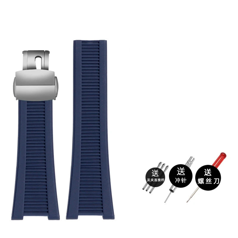 Silicone rubber watch strap 25*13mm High-quality soft stripe black brown gray green men’s watchband For Patek Philippe Nautilus