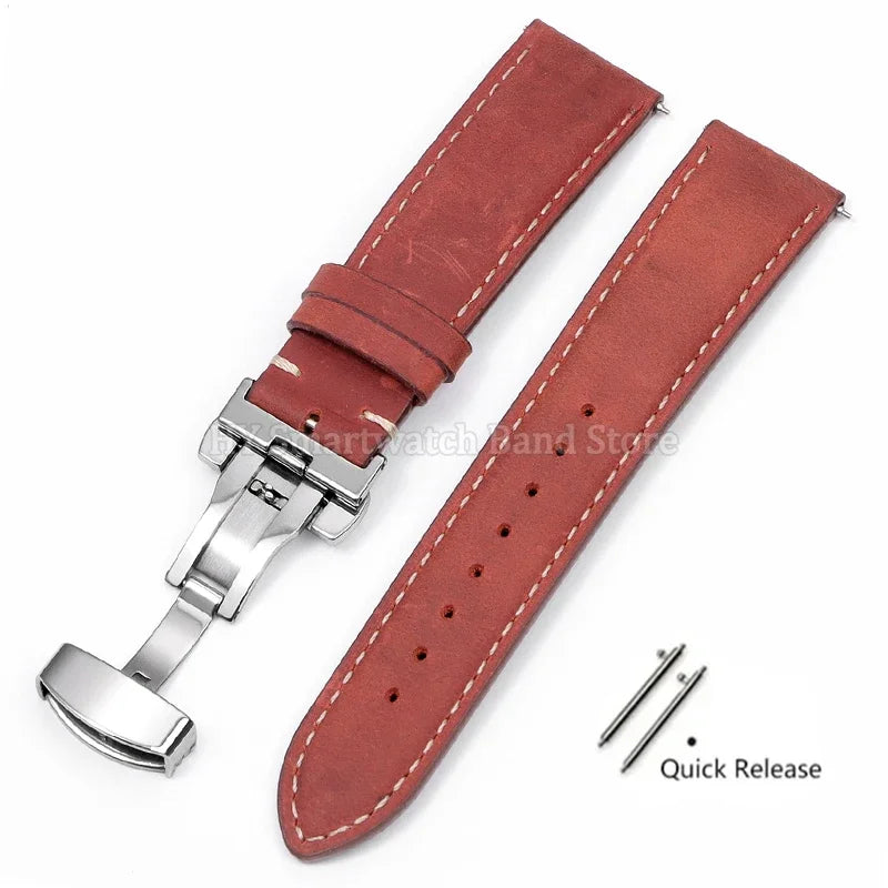 14mm 16mm 18mm 20mm 22mm 24mm Cowhide Watch Strap for Rolex for Seiko Quick Release Wrist Band Butterfly Buckle Leather Bracelet