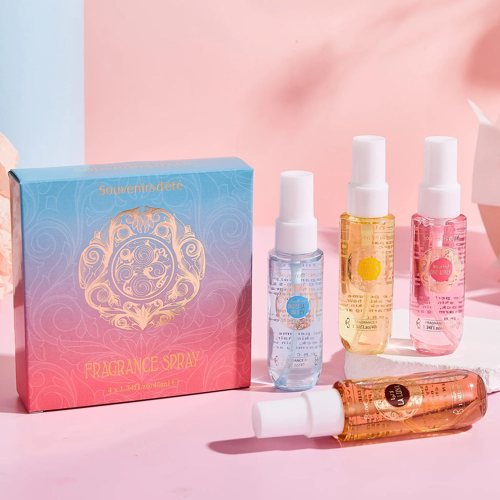 4pcs Women's perfume fragrance set box, alcohol free body spray, lasting fragrance and fresh fragrance, an ideal gift for girls