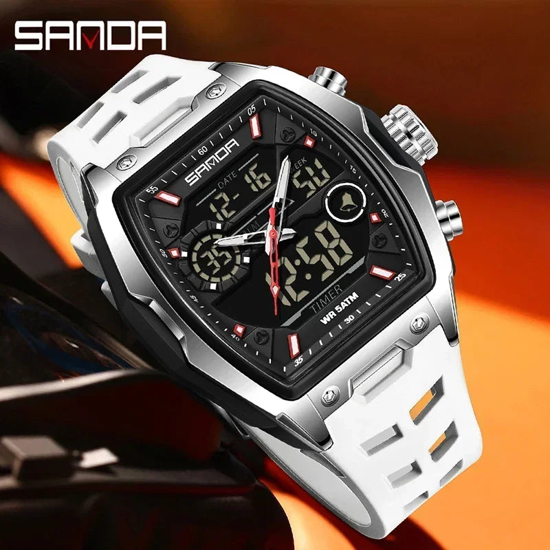SANDA Men Electronic Watches Outdoor Sports Countdown LED Analog Digital Chronograph Military Dual Display Quartz Man Wristwatch