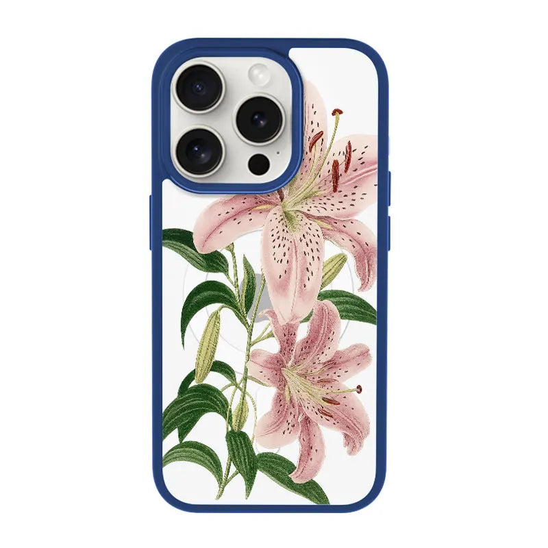 Pink Lily Flower Phone Case， Botanical Garden Style for iPhone 16 15 14 13 12 11 Plus Mini Pro Max