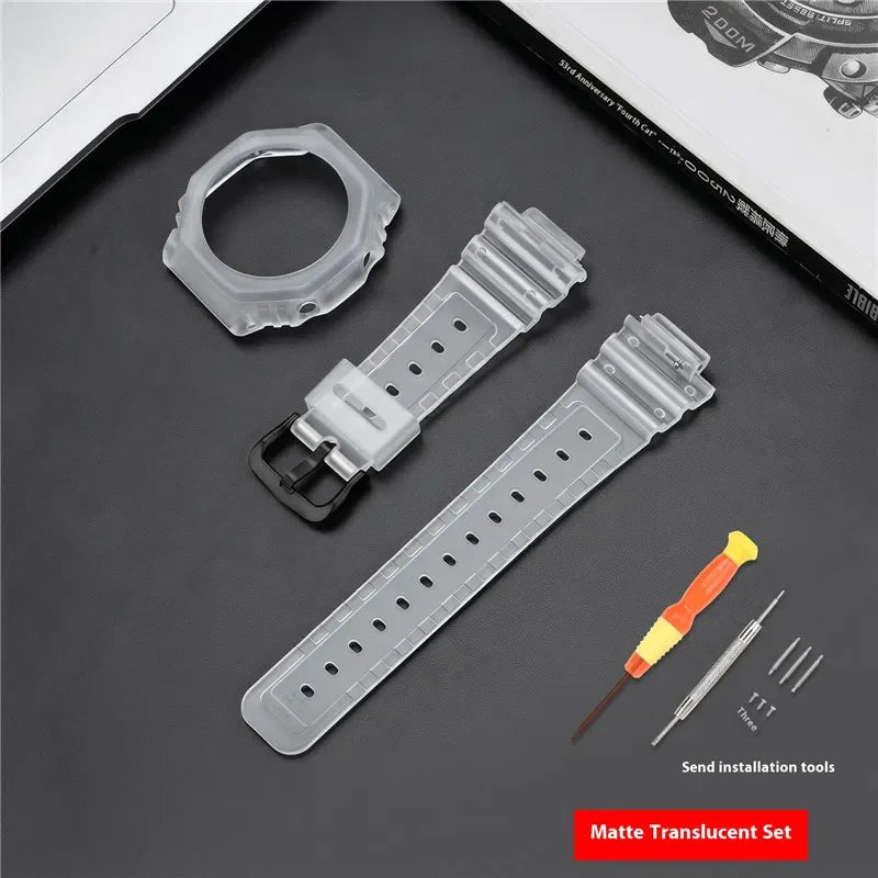 Resin Watch Strap Case Bezel for Casio G-SHOCK GA-2100 GA-2110 Men Sport Waterproof Rubber Watch Band Modifying Kit with tools