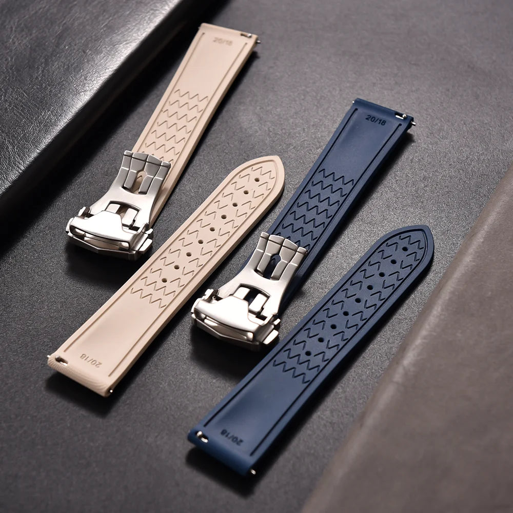 Premium Grade Soft FKM Rubber Watch Strap 20mm 21mm 22mm Perfect Fit Flat End Universal Quick Release Watch Strap
