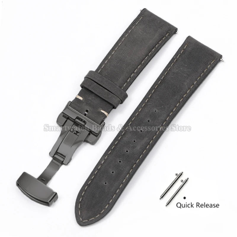 14mm 16mm 18mm 20mm 22mm 24mm Cowhide Watch Strap for Rolex for Seiko Quick Release Wrist Band Butterfly Buckle Leather Bracelet