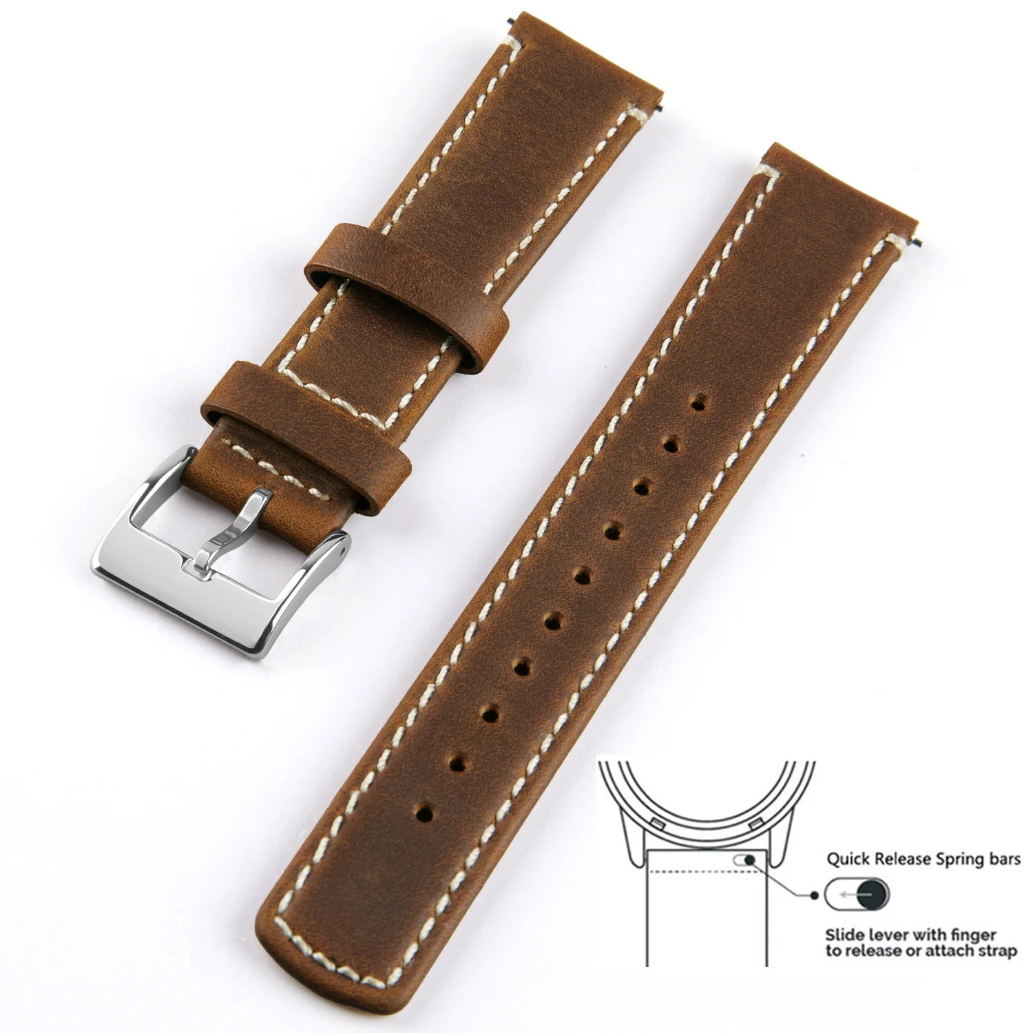 Top Grain Genuine Leather Watch Band, Quick Release 20mm/22mm Watch Strap,  Fits Samsung Galaxy Watch, Men and Women Watch band