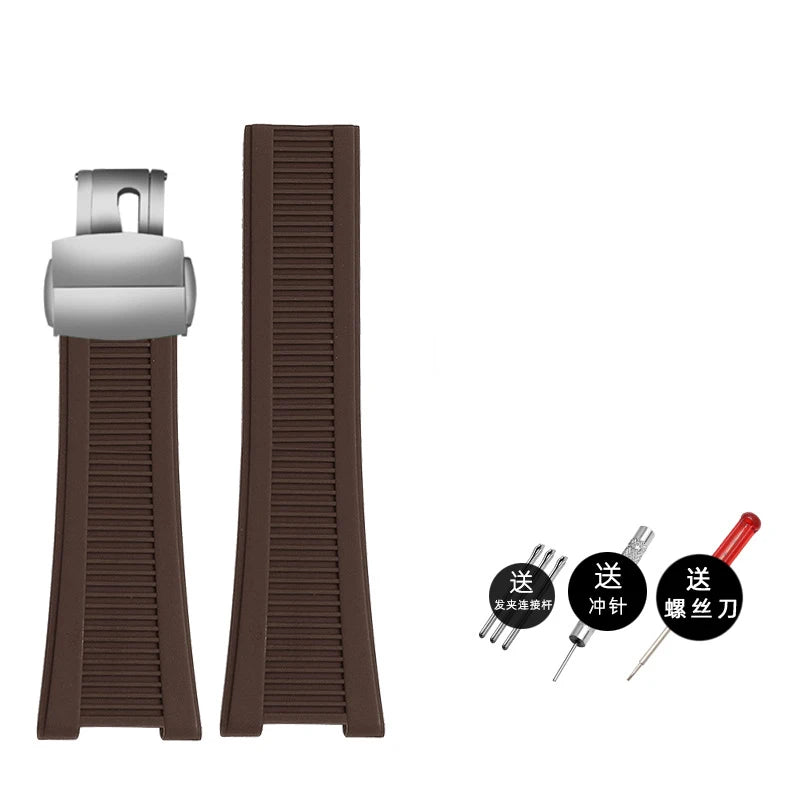Silicone rubber watch strap 25*13mm High-quality soft stripe black brown gray green men’s watchband For Patek Philippe Nautilus