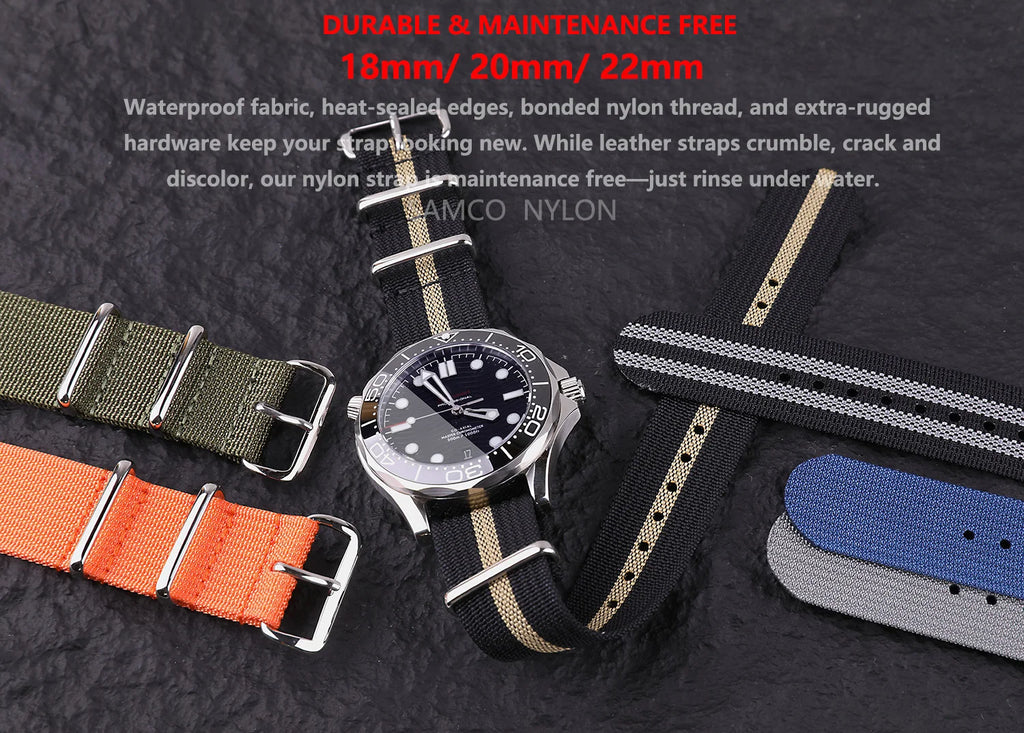 Ribbed Nylon Watch Band 20mm 22mm Comfortable Watch Straps Loop Military Washable Blet for Men Watchbands