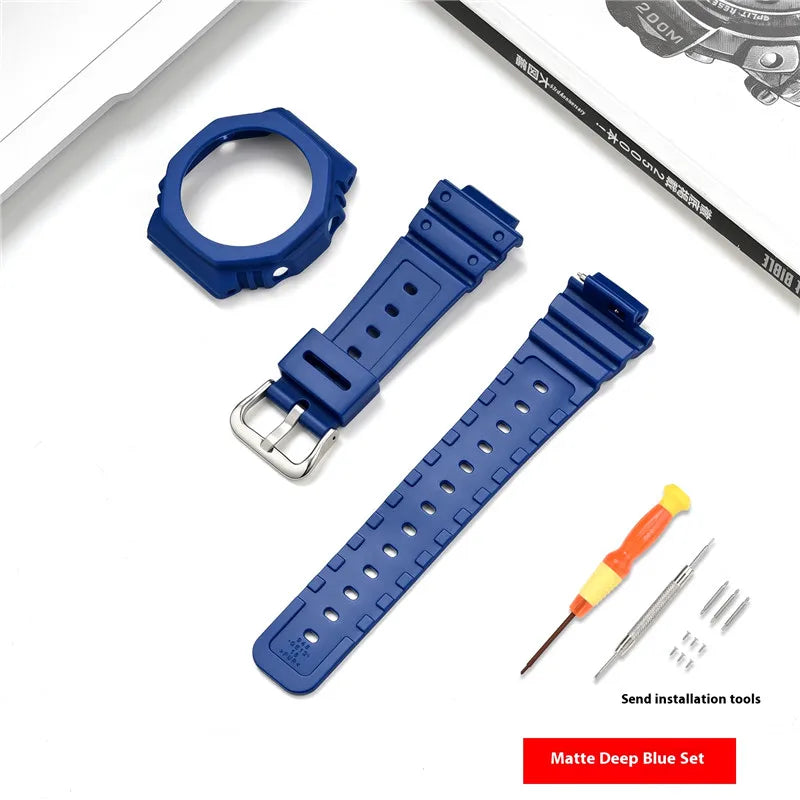Resin Watch Strap Case Bezel for Casio G-SHOCK GA-2100 GA-2110 Men Sport Waterproof Rubber Watch Band Modifying Kit with tools
