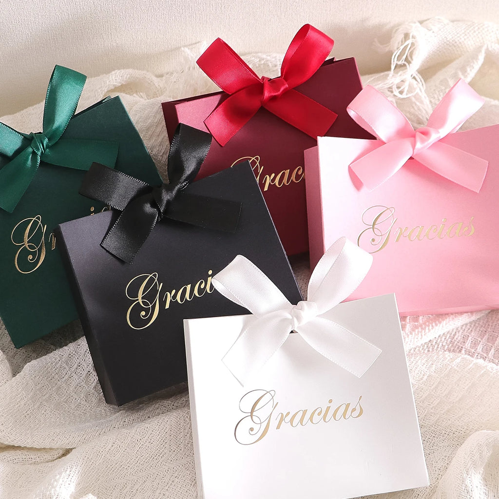 Elegant 5-Piece Gift Box Set With“Gracias” Design and Ribbon - Perfect for Storing Snacks, Candies and Small Gifts - Perfect Fo